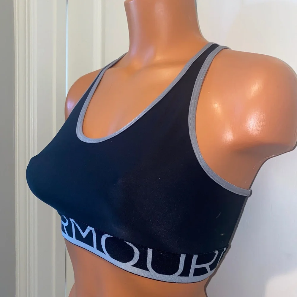 UA UNDER ARMOUR Sports Bra S Small Gray Black Racer Back EUC $45